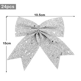 24 pcs Small Silver Glitter Bows for Christmas Tree Decoration Christmas Decorative Bows Christmas Tree Bow Christmas Bows Decorative Xmas Decor Wreath Ornament