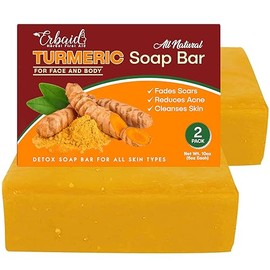 Erbaid- Jabón de cúrcuma natural para rostro y cuerpo: jabón iluminador de cúrcuma para manchas oscuras, zonas íntimas