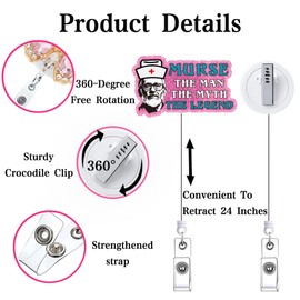 Male Nurse Badge Reel Retractable Funny Murse The Man The Myth The Legend Nursing CNA LPN RN Badge Holder Healthcare Badge Clip Fun Medical Assistant ID Card Nurse Accessories for Work
