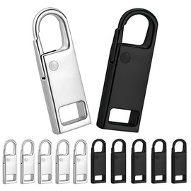 12PCS Spare Zipper Pulls Replacement Detachable Universal Zipper Pull Tabs Pullers Removable Zip Gripper Zip Repair for Clothes Jeans Luggage Suitcases Bag Handbags DIY Crafts Black Silver