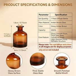 8.4oz Glass Reed Diffuser Bottles, Amber Fragrance Container