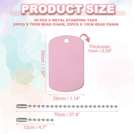 PATIKIL 100 Pcs Blank Dog Tags Set, Including 50 Pcs Aluminum Metal Stamping Rectangle Label 50 Pcs Ball Steel Chain for DIY Decor Laser Engraving Necklace, Pink