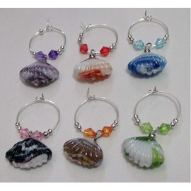 Wine Charms ~ Beach Theme Sea Shell Wine Charms Wine Glass Marker Set of 6 (Style 1)