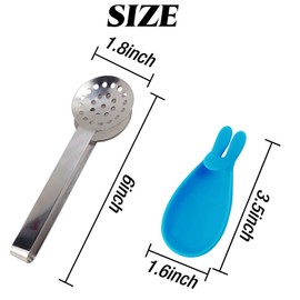 GXXMEI 2PCS Stainless Steel Tea Bag Tongs with 2PCS Bunny Silicone Tea Bag Holders, Round Tea Bag Squeezer - 6inch Tea Bag Strainer Clips Herb or Sugar Ice Cube for Kitchen Bar Tools