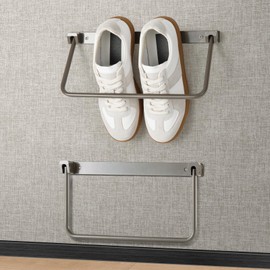 BOYISEN RV Shoe Storage Rack, Foldable Save Space Camper Shoe Holder, Wall Mounted Shelf for RV & Camper, 12" Aluminum Essential Travel Trailer Organizer Accessories for Storing Various Shoes - 2 Pack