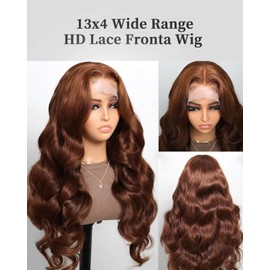 FACMOOD Chocalate Brown Lace Front Wigs Human Hair 13x4 HD Transparent Lace Frontal Wigs Body Wave Colored 4 Brown Wavy Wig Pre-Plucked Hairline 180% Density 18 inch