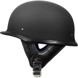VCAN German Style Motorcycle Half Helmet Open Face Cruiser Chopper Biker Skull Cap Helmet (Flat Black, Medium)