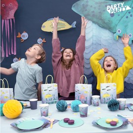 PARTY PARTY 16 Iridescent Underwater Party Cups Glitter Fish Paper Cups Ocean Kids Birthday Birthday for Hot and Cold Drinks 220ml