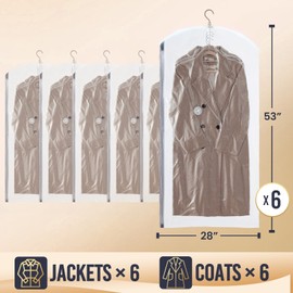 TAILI Hanging Vacuum Storage Bags Space Saver Bags, Clear 6 Pack Jumbo Vacuum Sealer Bags for Clothing, Suits and Jackets, Closet Organizers and Storage