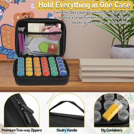 TORIBIO 30 Slots Diamond Painting Storage Containers, 60 PCS Diamond Painting Accessories and Tools Kit Portable Storage Box for DIY Art Craft Jewelry Beads Rhinestones Organizer Case, Black