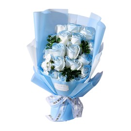 Fenteer Soap Flower Petals Artificial Rose Bouquet Home Decor,Preserved Floral Bouquet Forever Flowers for Wife Birthday Anniversary, Blue