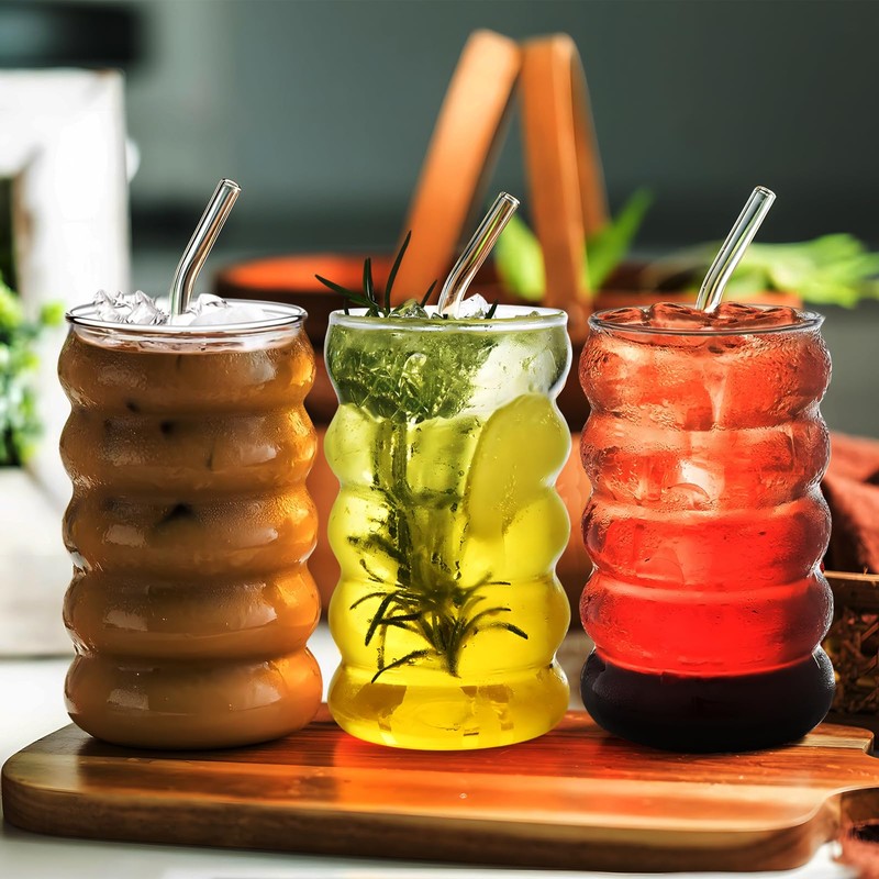 2 Pcs 20oz Drinking Glasses Set with Bamboo Lids and