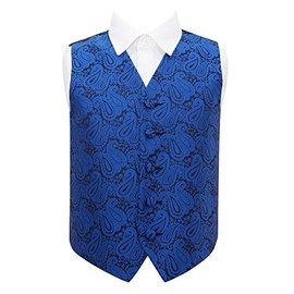 DQT Boys Paisley Floral Wedding Waistcoat Royal Blue 28"