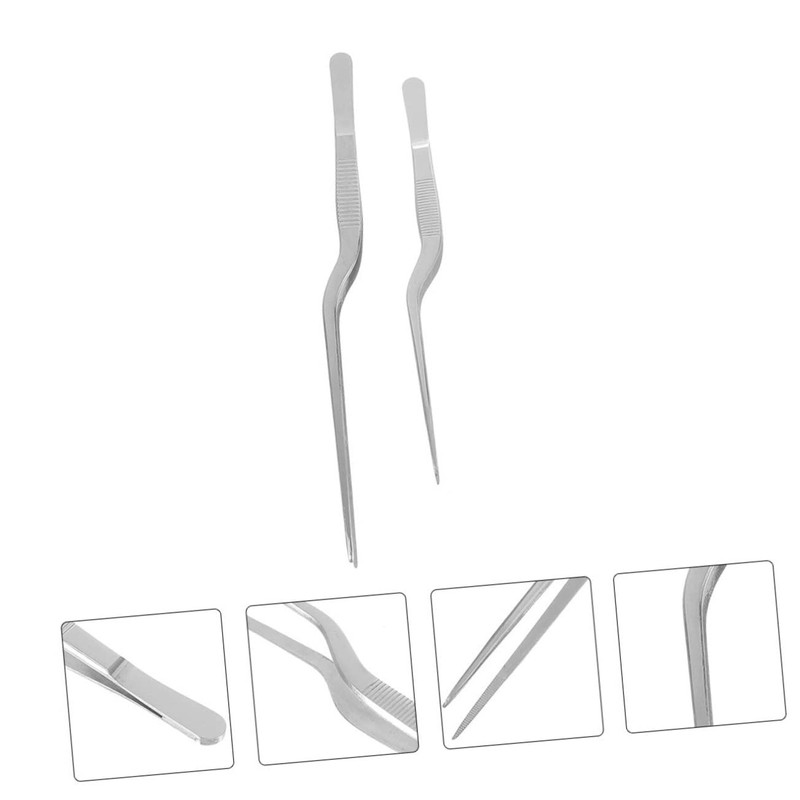 KICHOUSE Stainless Steel Tweezers Angled Tip Tweezer Tongs Fish Bone