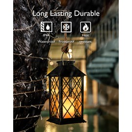 Homemory Solar Lanterns Outdoor Waterproof Hanging with Flickering Flameless Candles, 2 Pack Garden Outdoor Lantern Decorative for Patio Front Porch Backyard Balcony Cabin Outside (Bronze)