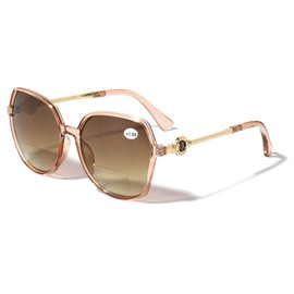 V.W.E. Women Hexagonal Oversized Bifocal Reading Sunglasses - Metal Temple Reader Glasses Lionhead (Peach, 3.00, multiplier_x)