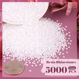 5000PCS 3mm Resin Rhinestones in Bulk (White), Bedazzling Flatback Crystals for Crafts DIY Nail Decoration, Gems Charms for Tumbler Shoes Clothing Fabric with Pickup Pen and Tweezers