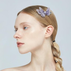 SHE'S FREE STYLE JUST FOR YOU Handmade Hair Claw Ladies Butterfly Elegant Hair Clips Ladies with Gradient Embroidery Cubic Zirconia Teardrop Oil Leaves Chinese Inspired (Light Purple)