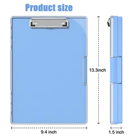 Hongri Clipboard with Storage, Blue 8.5 x 11 Folder Nursing Side Opening, Heavy Duty with Dual Compartment, Dry Erase Clear Cover, Smooth Writing for Teachers, Classroom, Office & School Supplies