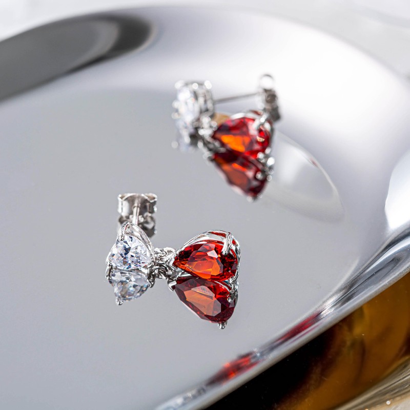 FANCIME Women's Birthstone Earrings, 12 Months, Birthstone Drops, Heart Motif,