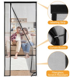 Left Right Side Opening Magnetic Screen Door, Door Screen Magnetic Closure Fits Door Siz 32 x 80, Fiberglass Door Screen Size 34" x 80" Heavy Duty Screen Door, Enjoy Fresh Air