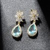 Cubic Zirconia Bridal Earrings - Elegant Sterling Silver Teal Blue