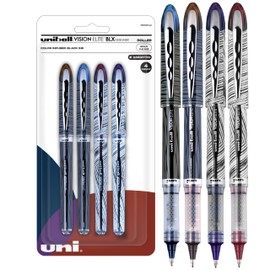 Uniball Vision Elite Designer Rollerball Pens, Assorted Pens Pack of 4, Bold Point Pens with 0.8mm Bold Ink, Ink Black Pen, Pens Fine Point Smooth Writing Pens, Bulk Pens, and Office Supplies
