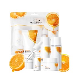 Vitamin C Brightening Skin Care Set, 5in1 Mini Travel Kit with Cleanser Lotion Serum Face Cream Toner, Hydrating and Moisturizing, Brighten Skin Tone, Travel Essentials, Korean Skincare Gift for Women