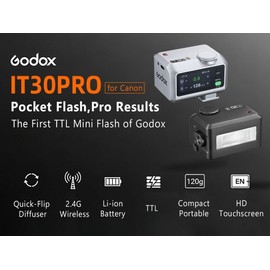 Godox iT30Pro C TTL Mini Camera Flash, iT30 Pro C 2.4G HSS 1/8000s TTL Wireless Flash, Compatible with Canon EOS R RP R5 R6 R7 R5 Mark II R6 Mark II 90D 750D M50 M3