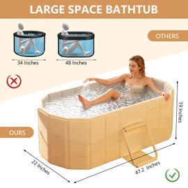 jessie 47" Portable Tub for Adults with Lid, Foldable Bathtub, Hot & Cold Plunge Tub Ice Bath Tub fo Home Indoor & Outdoor Showers