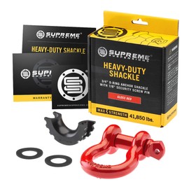 Supreme Suspensions Off-Road Recovery Gear - Heavy-Duty 3/4" D-Ring Shackle with 7/8" Screw Pin & Isolators (1pc Red) - 41,850lbs MAX Break Strength - Mystery Box Included with Purchase