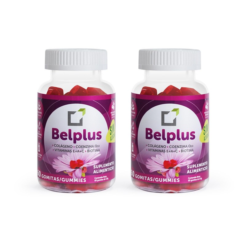 Belplus | Colágeno+Coenzima Q10+Biotina | 60 gomitas sin azúcar, pack
