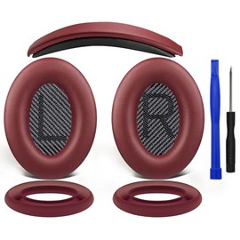 SOULWIT Almohadilla para los Oídos + Diadema + Cubierta Protectora de Silicona, Kit de Repuesto para Bose QuietComfort 35 QC35, QC35 II Over-Ear Auriculares - Borgoña