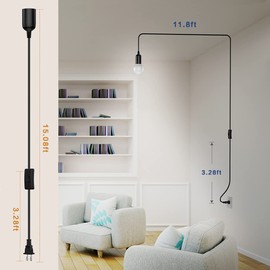 AryaLight 1-Pack 15 ft Hanging Lantern Lamp Cord Cable with On/Off Switch E26 E27 Socket (no Bulb Included) Plug-in Pendant Light Kit, Black…