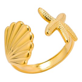 Shell Starfish Ring Ocean Series Ring Irregular Ring Chunky Gold Rings for Women Adjustable Statement Ring Punk Jewellery (Starfish)