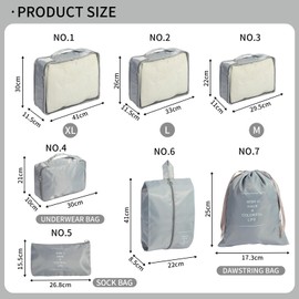 7PCS Packing Cubes for Suitcases, Travel Luggage Organizer Bags, Packing Cubes Luggage Packing Organizers for Travel Accessories, Grey