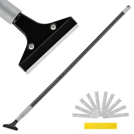Heavy-Duty Floor Scraper, 4-Inch Razor Blade Scraper Tool, 51-Inch Long Handle, Includes 10 Extra Metal Blades, Paint Scraper for Cleaning Wall, Glass, Adhesives, Chewing Gum, Ceiling