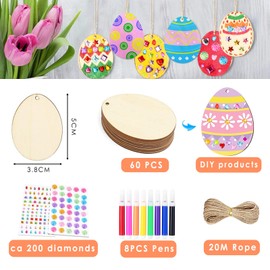 Seamart Easter Craft Wood, 71 Pieces Easter Craft Set Children, Wooden Pendant Easter for Painting Decoration, Easter Pendant Wood