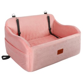 Lealchum Dog Car Seat for Medium/Large Dogs,2 Clip-On Safety Leashs for 2 Small Dogs,Removable and Washable Comfy Pet Car Seat,Easy to Install and Clean (Pink, Large)