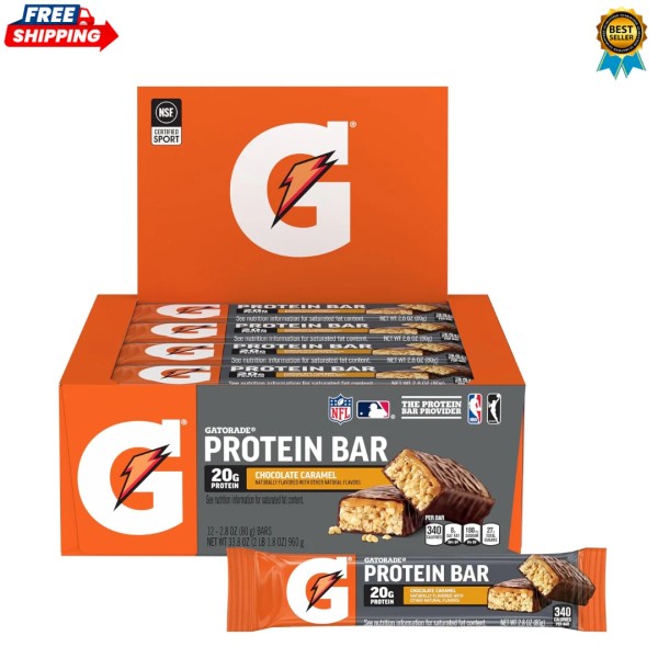Branded Gatorade Whey Protein Recover Bars Chocolate Caramel 2.8oz 12