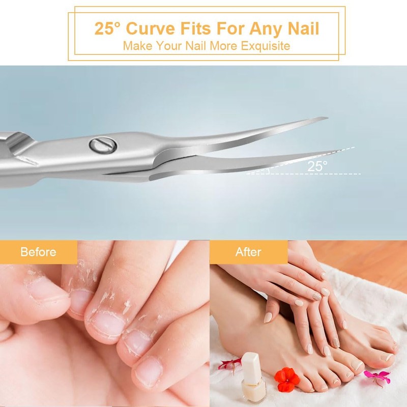 Beugo Nail Scissors, Professional Stainless Steel Cuticle Nail Scissors Curved