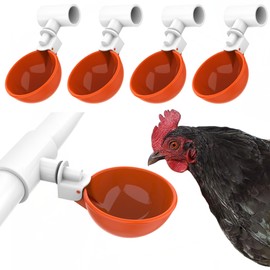 Lil'Clucker Large Automatic Chicken Waterer Cups with 1/2" PVC Tee Fittings - Chicken Water Cups, Chicken Water Feeder, for Chicks, Duck, Goose, Turkey - Poultry Waterer Feeder Kit (Orange, 5-Pack)