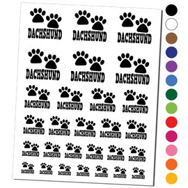 Dachshund Dog Paw Prints Fun Text Temporary Tattoo Water Resistant Fake Body Art Set Collection - Black (One Sheet)