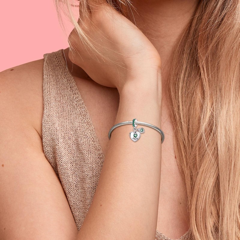 MSPOVOF Birthstone Charm Heart Pendant 925 Sterling Silver Charms Compatible