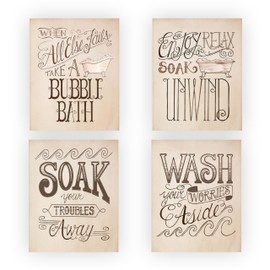 Bathroom "Bubble-Bath Time- Funny Bathroom Wall Decor, Vintage Drawing Wall Prints - Soak-Wash-Unwind-Relax", Ideal For Home Decor. Bathroom Decor to Celebrate the Cherished Bath - Unframed - 8 x 10