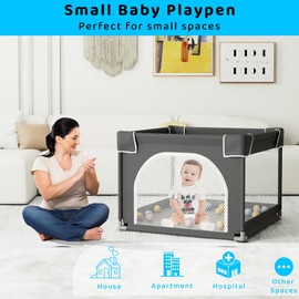 Grobeybees Small Baby Playpen with Mat, 36"x36" Play Pen, Playpen for Babies and Toddlers, Baby Playard, Indoor & Outdoor Play Pen, Sturdy Safety Play Yard with Soft Breathable Mesh (Grey)