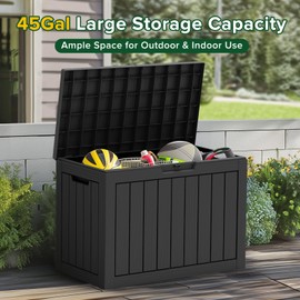 Yardgrace 45 Gallon Waterproof Large Resin Deck Box Indoor/Outdoor Lockable Storage Container and Seating for Garden, Pool, and Patio (45 Gallon, Black)