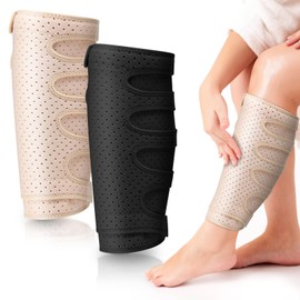 Hoolerry 2 Pcs Lymphedema Compression Wraps Calf Adjustable Brace 5 Strap Leg Wraps for Lymphedema Swollen Calf Garment Brace for Edema, Venous Insufficiency, Varicose Veins(Beige, Black,2xl)