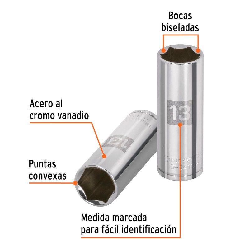 Truper D-1413-LM, Dado largo de 6 puntas mm, 13 mm,