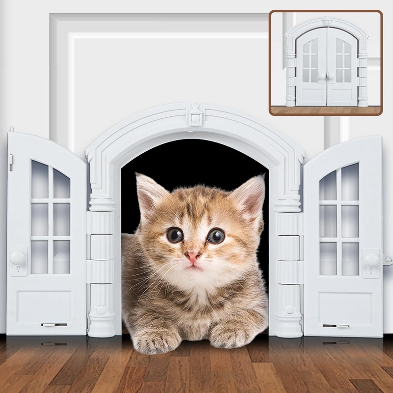 GLOGLOW Puerta para Gatos con Portal Francés, Puerta Interior para